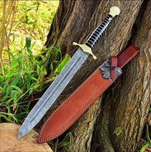 Custom Handmade Damascus Steel Battle Ready Mini Sword With Leather Sheath.. - Bild 1 von 5