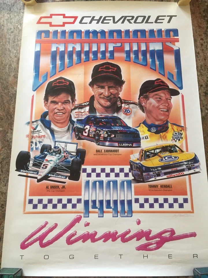¡Póster Chevy Champions 1990! Earnhardt, Our, Kendall! ¡Póster ganador! Foto 1 de 2