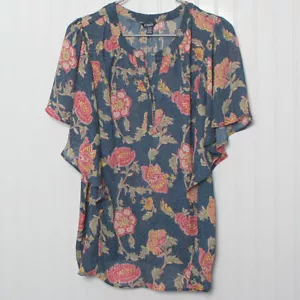Chaps Blue Floral VNeck Short Sleeve Poly Tunic Blouse XXL - Picture 1 of 9