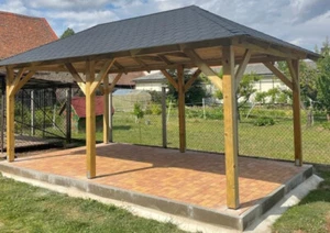 GARTEN HOLZ-PAVILLON VIKTORIA L 355X605 CM-PFOSTENSTÄRKE 14X14 CM BSH + SCHINDEL - Bild 1 von 7