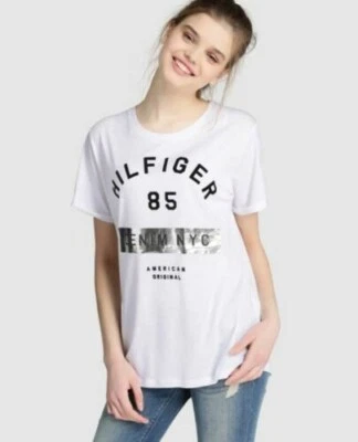 Hilfiger Denim Womens T-shirt With Slogan & Metallic Detail UK Large LN9 VV 03 — 第 1/4 张图片