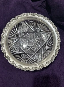 VINTAGE CRYSTAL BOWL WITH GORHAM STERLING SILVER RIM - Picture 1 of 9
