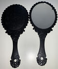 Fancy Floral Butterfly * BLACK * Cosmetic Makeup Hand Held Mirror w/Handle 10"
