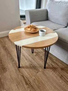 Stunning White Round Epoxy Coffee Table - Unique and Modern Design Table Deco - Picture 1 of 6
