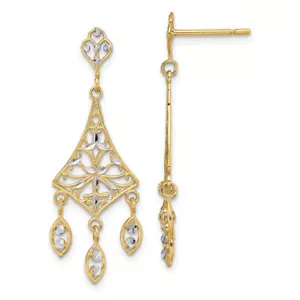 10K Solid Yellow Gold Filigree Chandelier Dangle Earrings - Picture 1 of 5