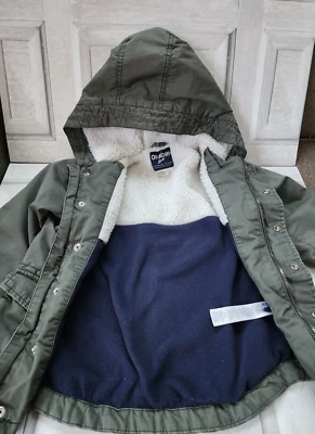 OshKosh B'Gosh kids size 6 winter jacket olive green faux sherpa & fleece lined - Image 1 of 4