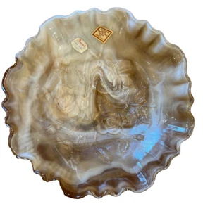 Imperial Carmel And White Slag End Of The Day Glass 3 Footed Rose Design Bowl - Picture 1 of 9