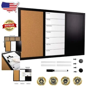 Large Magnetic Whiteboard & Corkboard Combo with Elegant Black Frame - 2 lbs - Picture 1 of 7