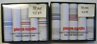 NEW Pierre Cardin 5 Mens 100% Cotton Handkerchiefs w/Stripes in Valet Gift Box - Image 1 of 4