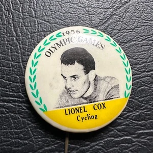 VINTAGE 1956 XVIth MELBOURNE OLYMPICS BUTTON BADGE LIONEL COX CYCLING AUSTRALIA - Picture 1 of 4