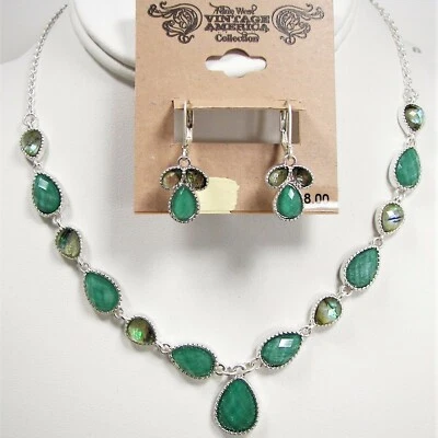 Juego de Pendientes Collar Nine West Vintage America Pacific Sunrise Tono Plata Verde Foto 1 de 4