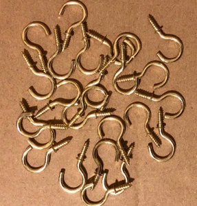 25 BRASS 7/8" CUP HOOKS CH78 SCREW PLANT HANGER KEY JEWELRY HOLDER - Picture 1 of 3