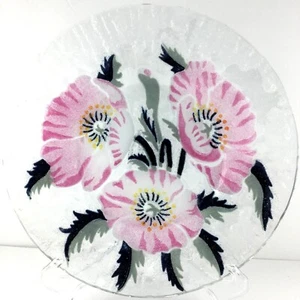 Sydenstricker Fused Glass Poppies Pink White Sandwich Dessert Plate 8 1/2 inch b - Picture 1 of 7