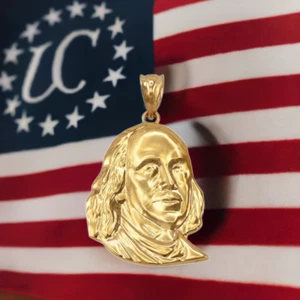 Yellow Gold Benjamin Franklin Pendant (S/M/L) - Picture 1 of 11