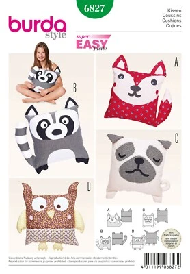 Burda 风格 6827 动物靠垫枕头(狗、猫、猫、浣熊)14 x 14 — 第 1/3 张图片