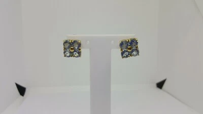 Pendientes A Botón Con Topacio Azul En Oro Amarillo 18KT 9,15 Gramos (3498) - Imagen 1 de 4