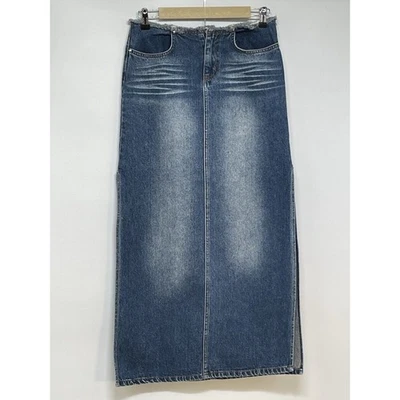 Maxi falda vaquera vintage Y2K 5/6 cintura baja grunge cintura deshilachada jean aberturas altas Foto 1 de 4