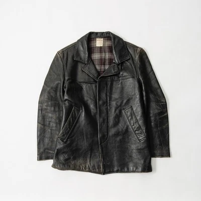 Vintage 80s Black French Leather Workers Coat / Made in France / Size Large - Image 1 of 4