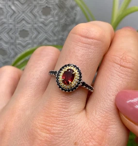 Anillo Granate Mozambique y Espinela Piedras Preciosas Naturales, Plata 925, Talla 9US - Imagen 1 de 5