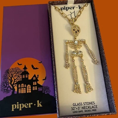 PIPER. Collar K Esqueleto Piedras Vidrio 32” +3” Pulgadas Colgante Con Caja Nuevo Foto 1 de 4