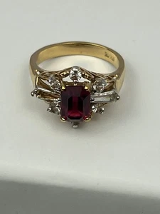 Anello Vintage Zirconi Rosso Rubino Oro 18K GE Elettroplacca Misura 5 - Pietra Mancante - Foto 1 di 6
