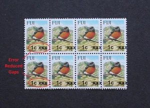 FIJI - ERROR PROVISIONAL OVERPRINT 1c/$1 MNH BLK8 WITH REDUCED GAPS RR - Picture 1 of 2
