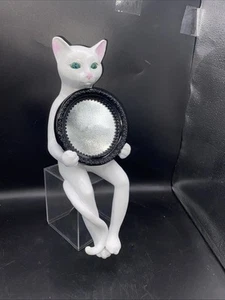White  Cat Shelf Sitter Holding Mirror You Look Purrrfect!!! ￼13” - Picture 1 of 5