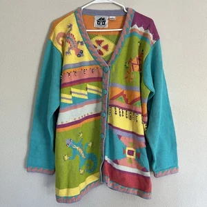 Storybook Knits Damen 2X Lizland Lizard bestickt Grobstrick Pullover Jacke - Bild 1 von 11