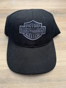 Harley Davidson Mesh SnapBack Hat Motorcycle Biker Black Out Logo 6.5” Imperfect - Picture 1 of 12