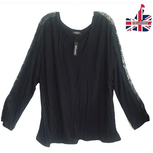 Ladies plus size UK 26 Black Lace Trim Long Sleeve Stylish Blouse BY JD WILLIAMS - Picture 1 of 6