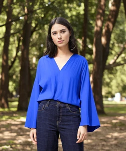 Alfani Bluse Top Damen Größe 14 Large blau Glockenärmel V-Ausschnitt gefüttert Polyester - Bild 1 von 4