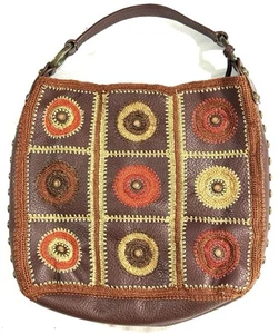 Bolso de Hombro Isabella Fiore Cuero Boho Cosido Grande Cartera Marrón Cierre a Presión - Imagen 1 de 14