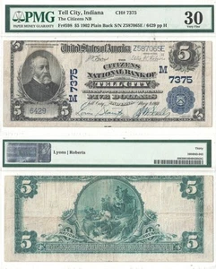 1902 $5 Tell City, Indiana Charter 7375 PMG VF-30 - Picture 1 of 3
