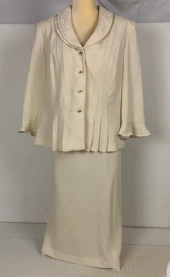 Conjunto de Traje Falda Danny n Nicoles Mujer Talla 18 Crema Forrado Cuello Cuentas Botones Foto 1 de 4