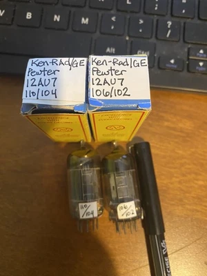 C44 Par de tubos de vacío de placa de peltre GE 12AU7A ECC82 prueba NOS Foto 1 de 3