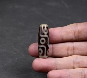 Tibetan Nepalese Himalayan Old Dzi 9 Eye Talisman Beads Amulet 牙黄折线高油9眼天珠  - Picture 1 of 11