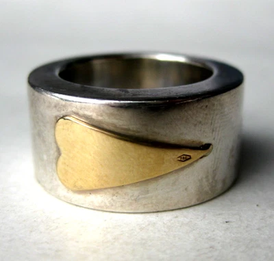 Anel PIANEGONDA italiano prata esterlina ouro 18k coração Lovesick banda pesada 6,5 - Imagem 1 de 4
