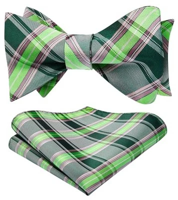 Bow Ties for Men Check Plaid Self Tie Bow Tie and One Size D-04 Green/Grey - Image 1 of 4