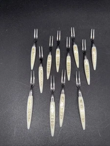 Vintage MCM Hors D'oeuvre Stainless Japan 4" Appetizer Cocktail 12 Mini Forks - Picture 1 of 7