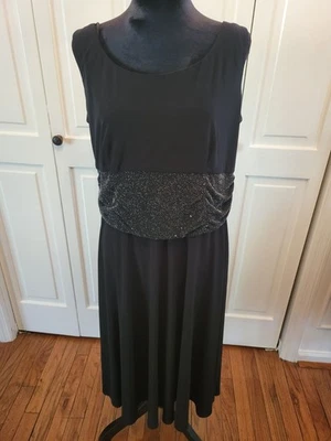 Black/Silver Tank MIdi Dress Ruched Waist Full Skirt 16P Whimsygoth Party Glam - Image 1 of 4