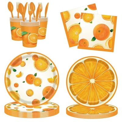 Juego de vajilla naranja 168 piezas, sirve 24, Little Cutie, platos, tazas, servilletas Foto 1 de 4