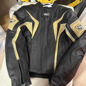 Official MotoGP BERIK Armored Gold White Black Leather Riders Jacket Small - Picture 1 of 12