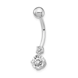 10k White Gold W/3 And 6mm Czs Belly Dangle - Picture 1 of 5
