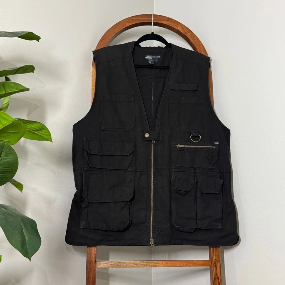 5.11 Tactical LARGE Black Hunting Cargo Pockets Utility Canvas Vest Style 80001 - Image 1 of 4