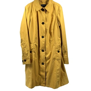 Lands End Women's Trench Coat Size M Rain Yellow Button Up Pockets Lined L/S - Picture 1 of 9