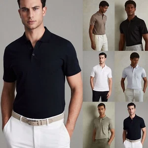 REISS Mens Austin Mercerised Cotton Polo Shirt Designer Regular Fit T-shirt Tee - Picture 1 of 34