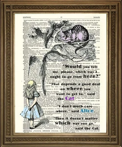 Alice Im Wunderland Grinsekatze Baum Sieb : Vintage Wörterbuch Seite Kunstdruck - Picture 1 of 2