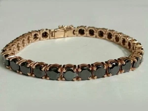 Certified 15 ct Black Diamond Tennis Men's Bracelet With Rose Gold Plated AAA - Picture 1 of 3