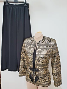 NEIMAN MARCUS Black/Gold 3 Piece Evening Suit; Palazzo Trousers, Cami & Jacket 8 - Picture 1 of 12