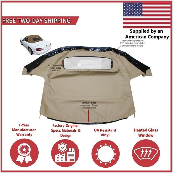 Mazda Miata 1990-05 convertible techo blando con riel de lluvia y vidrio aprobado por el DOT, tostado Foto 1 de 4